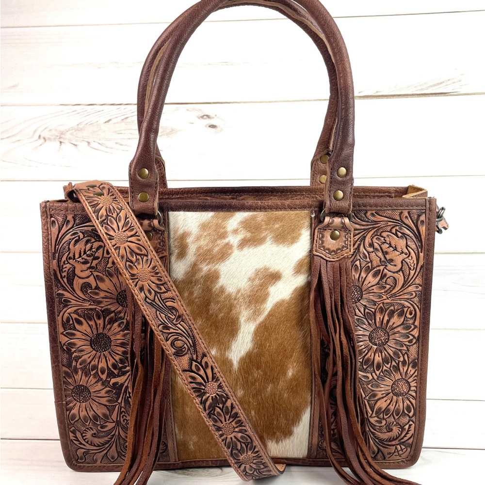 American darling cowhide tooled leather tote